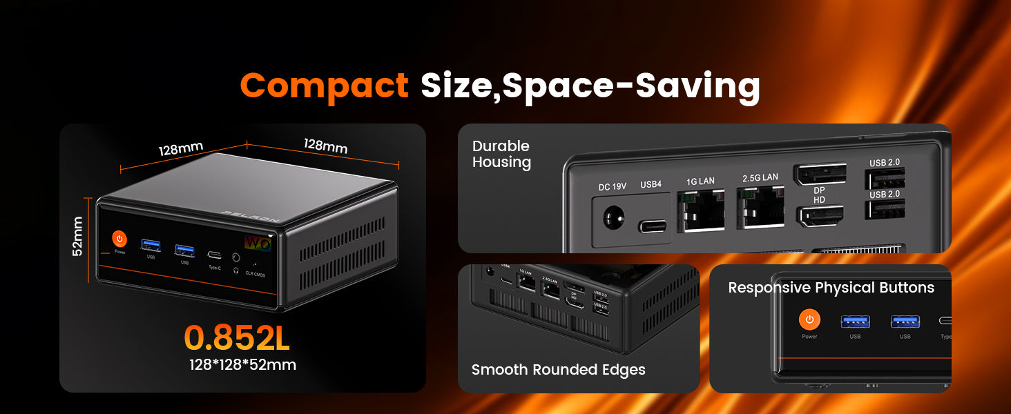 Peladn WO4 AMD Ryzen 5 7640HS Mini PC Space-saving PC with DP/HDMI multi-monitor support