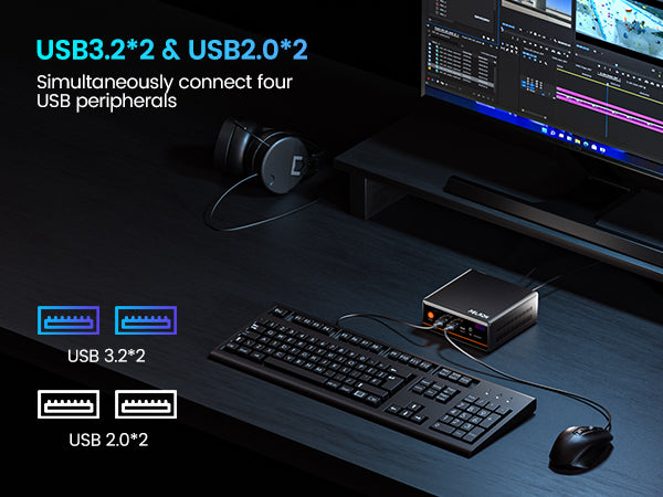 USB 3.2×2 + USB 2.0×2 Interfaces Display/Dual USB 3.2 ports + Dual USB 2.0 ports for peripherals